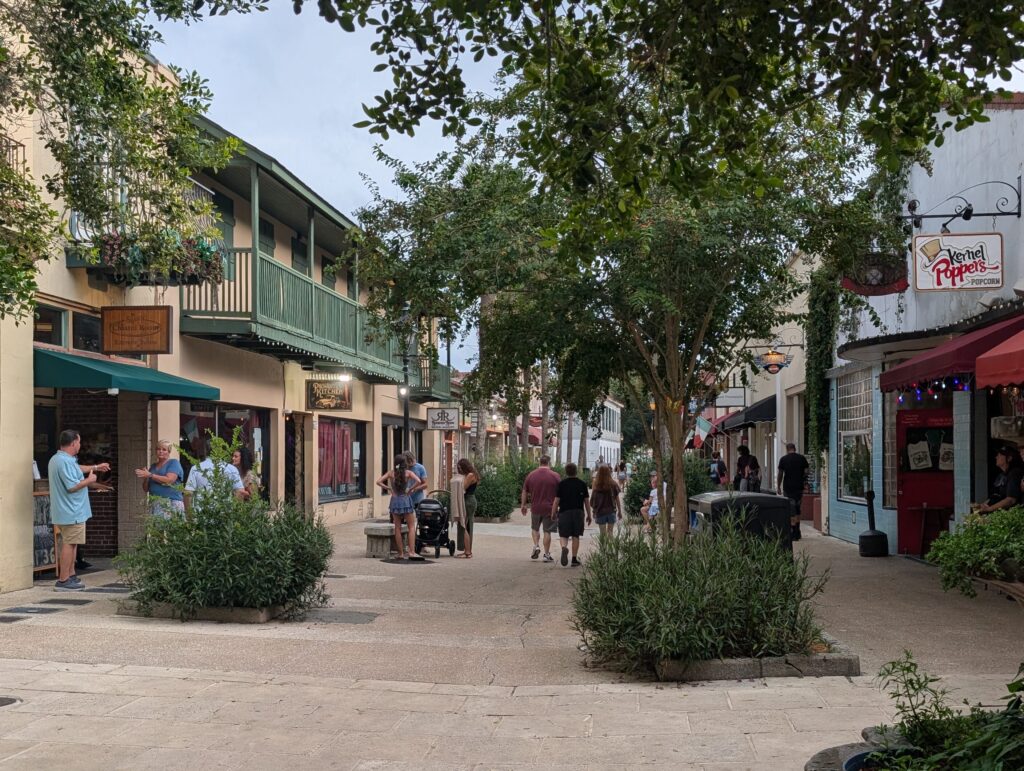 a street with boutique shopping