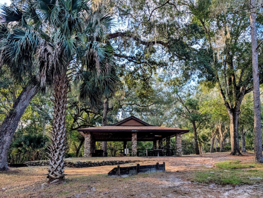 Pavilion between trees in Kelly Park Florida